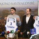 LaVar Ball (right) with his sons LiAngelo (second from left) and LaMelo Ball (left) during a press conference after LiAngelo and LaMelo’s first training session with Vytautas Prienai on Jan. 5, 2018, in Prienai, Lithuania (Alius Koroliovas/Getty Images)